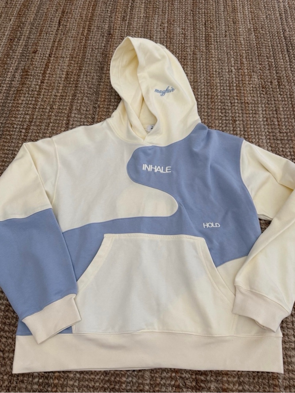 Mayfair Cream & Light Blue 'Inhale Hold' Pullover Hoodie